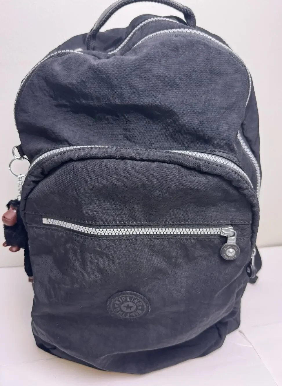 Kipling Seoul Backpack Black Tonal Nylon Laptop Bag w/ Monkey Keychain